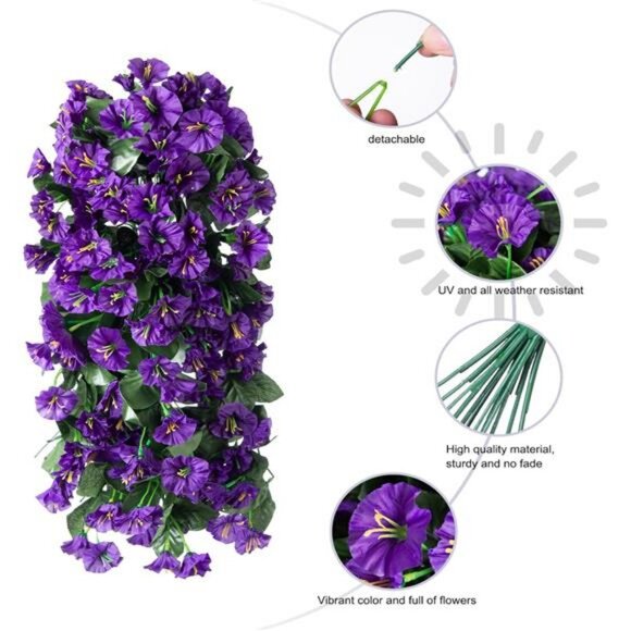 2pc Artificial Faux Hanging Flowers Plants for Outdoor Outside Summer Decoration - Picture 5 of 7